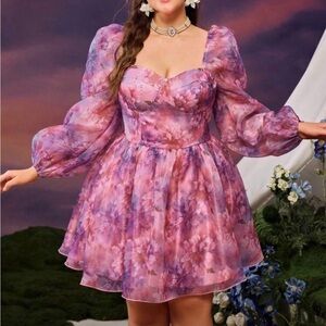 🛑SOLD IN BOUTIQUE🛑#615 Floral puff shoulder sleeves sweetheart dress - 3X/22W